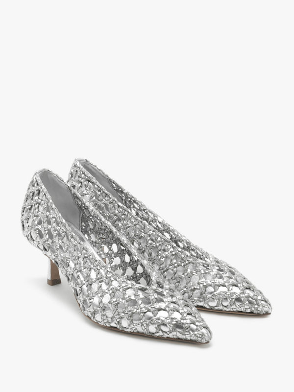 Nokit Silver Leather Woven Court Shoes