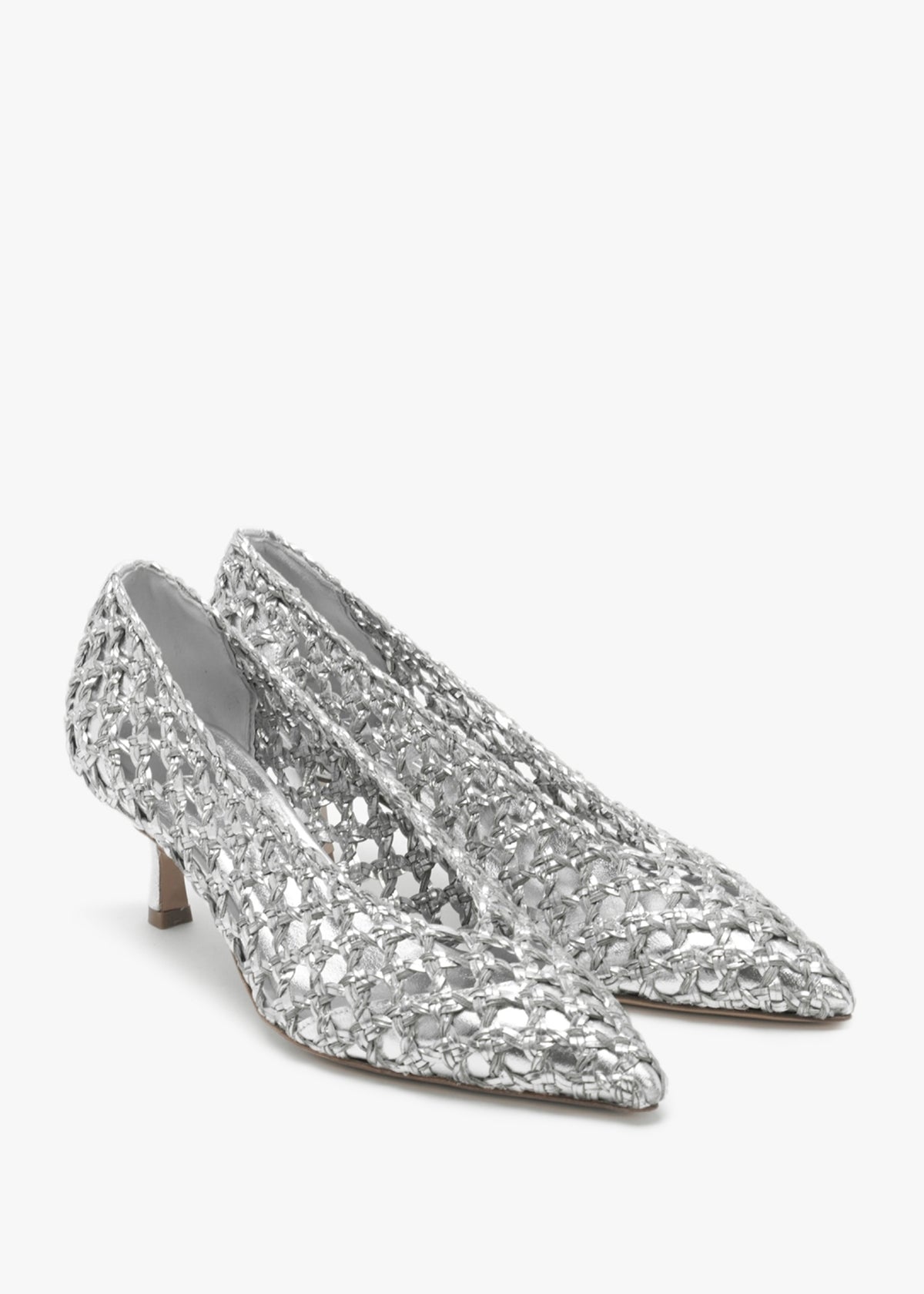 Nokit Silver Leather Woven Court Shoes