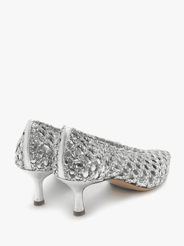 Nokit Silver Leather Woven Court Shoes