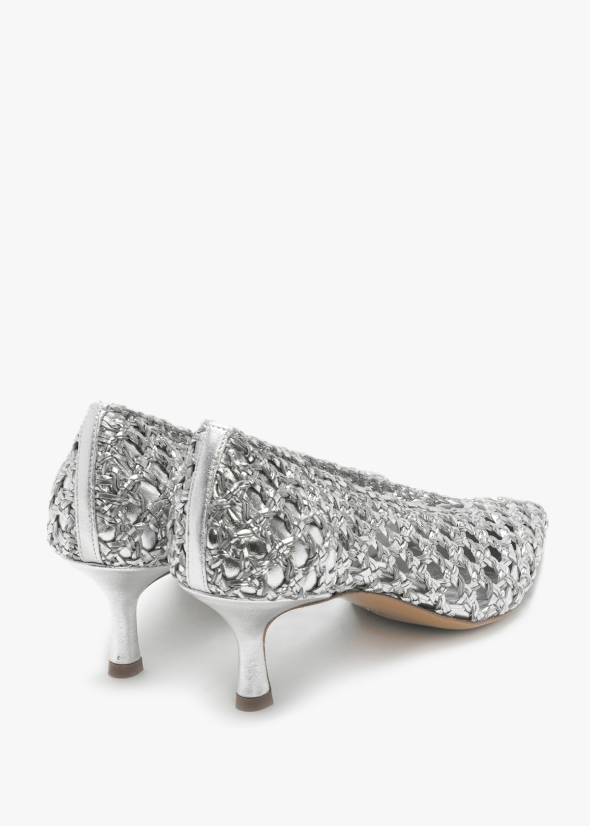Nokit Silver Leather Woven Court Shoes