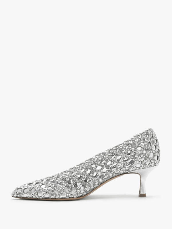 Nokit Silver Leather Woven Court Shoes