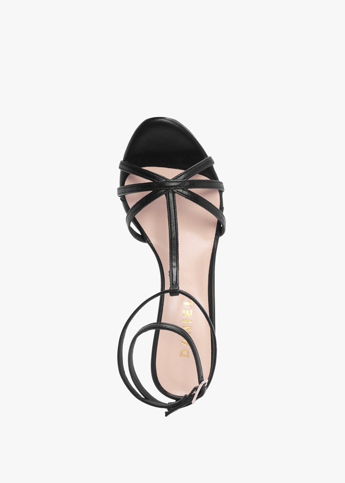 Alina Black Leather Strappy Kitten Heel Sandals