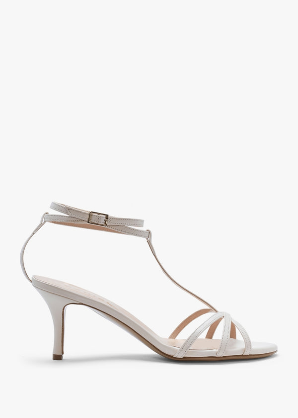 Alina White Leather Strappy Kitten Heel Sandals