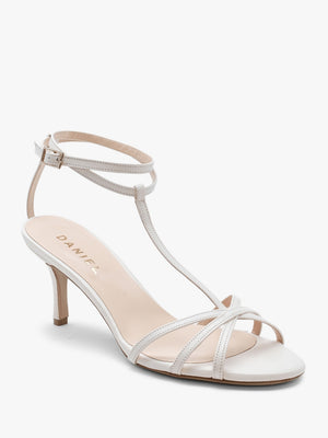 Alina White Leather Strappy Kitten Heel Sandals