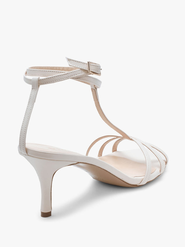 Alina White Leather Strappy Kitten Heel Sandals