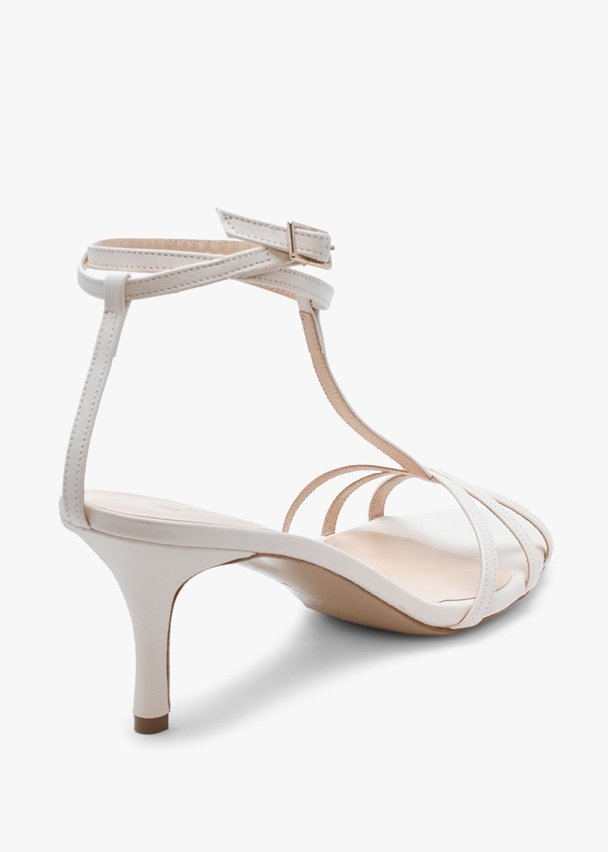 Alina White Leather Strappy Kitten Heel Sandals