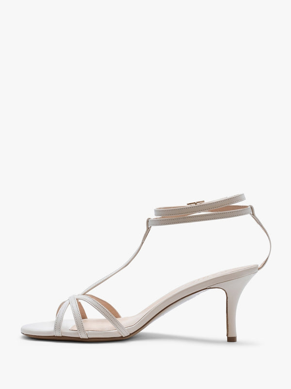 Alina White Leather Strappy Kitten Heel Sandals