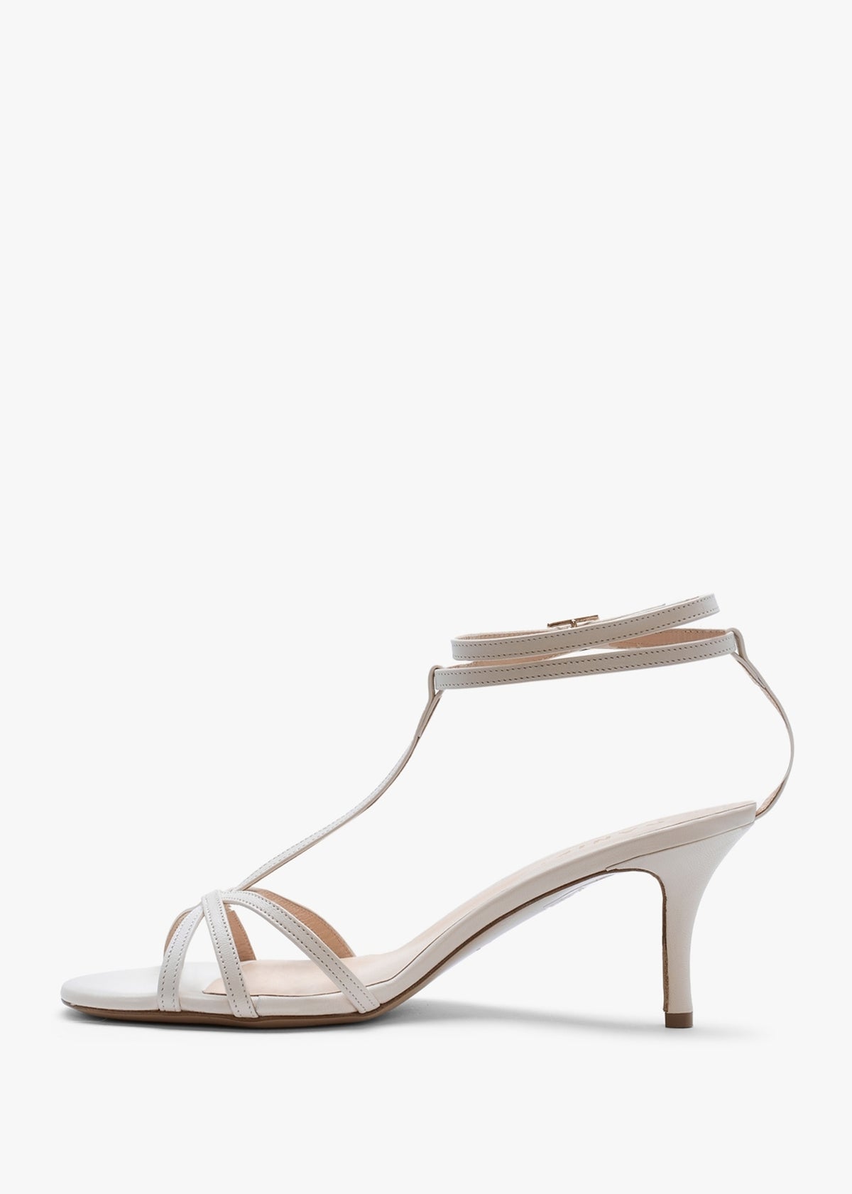 Alina White Leather Strappy Kitten Heel Sandals