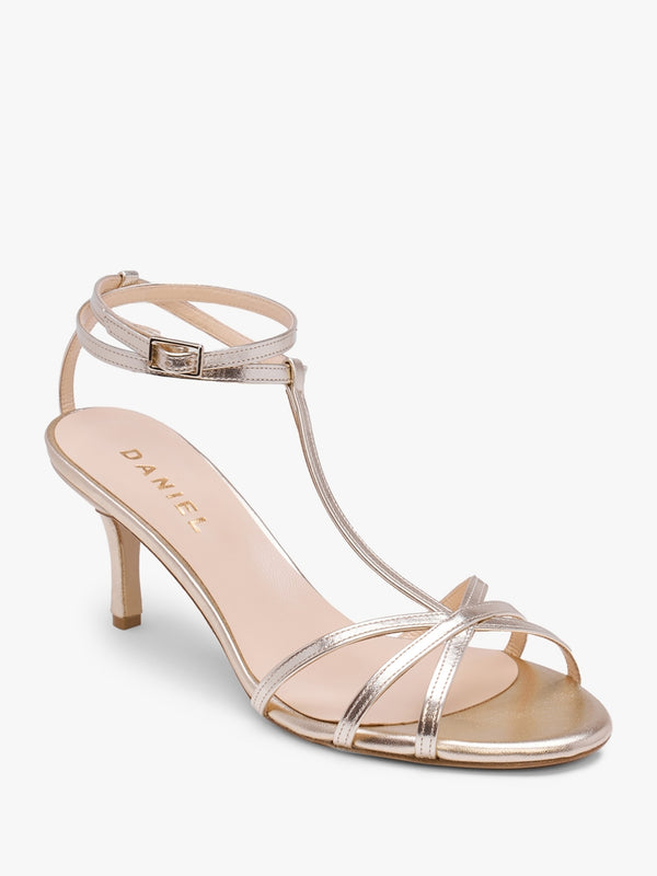 Alina Gold Leather Strappy Kitten Heel Sandals