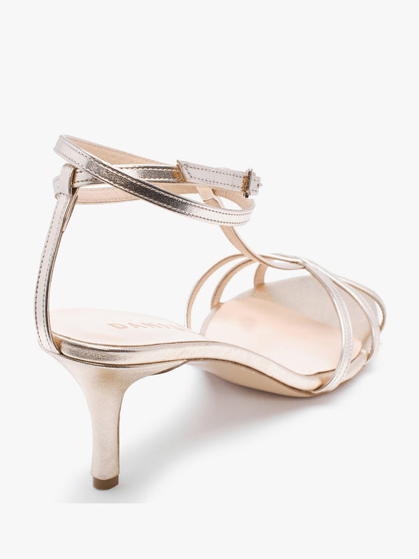 Alina Gold Leather Strappy Kitten Heel Sandals