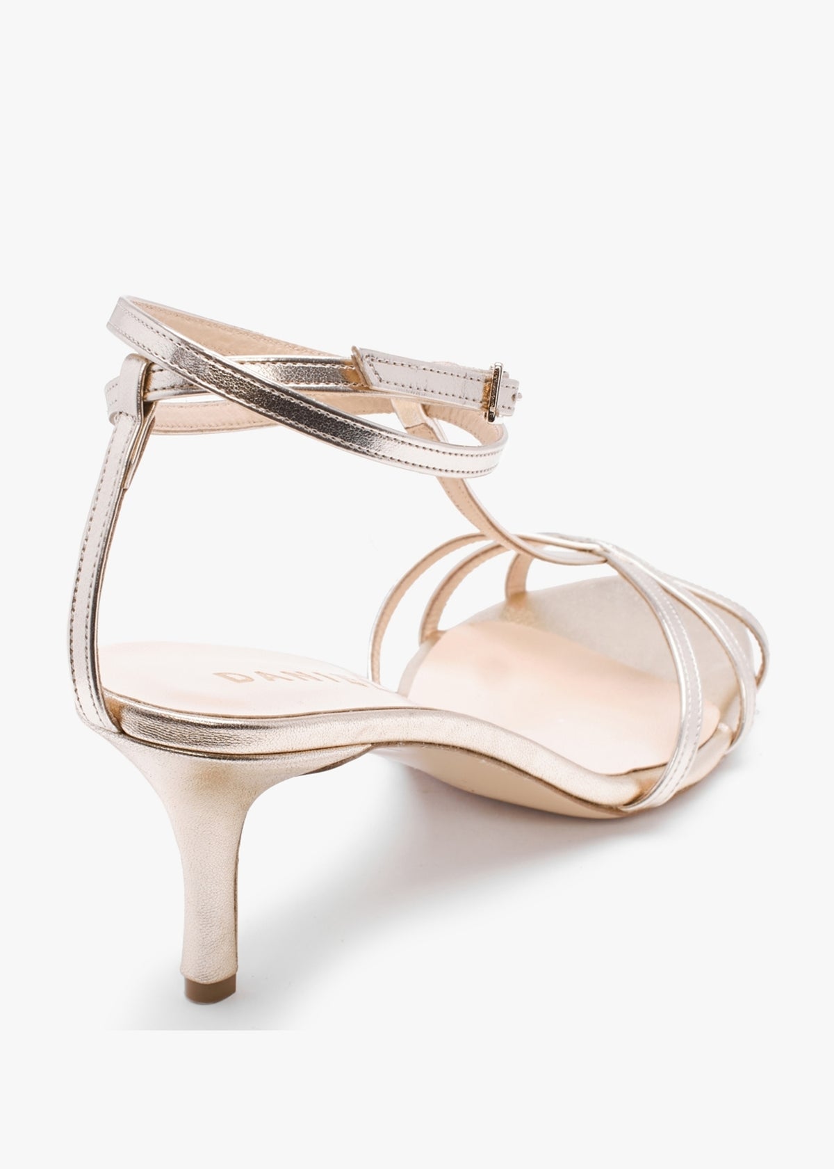 Alina Gold Leather Strappy Kitten Heel Sandals