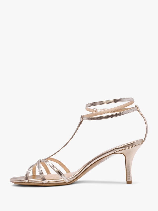 Alina Gold Leather Strappy Kitten Heel Sandals