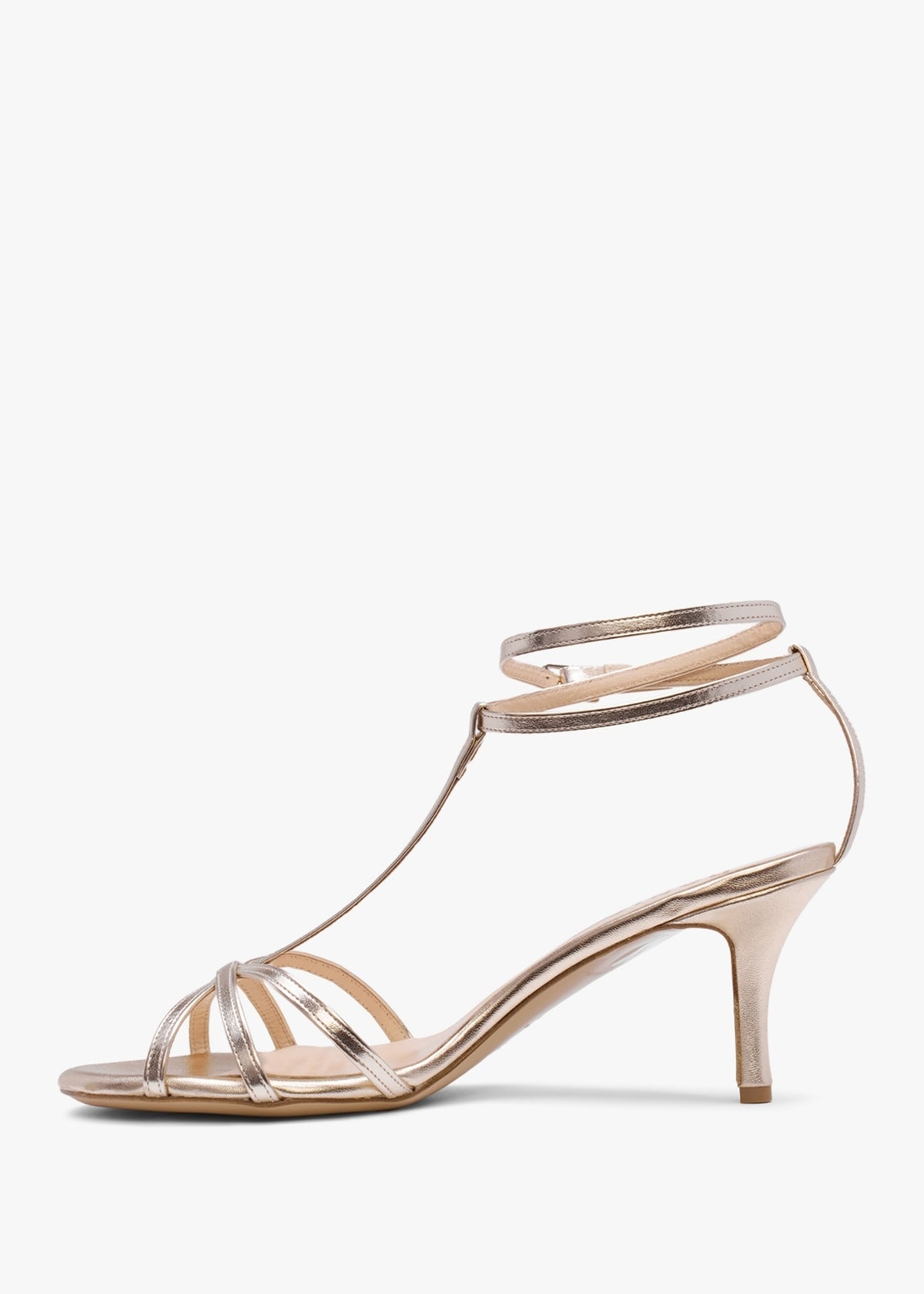 Alina Gold Leather Strappy Kitten Heel Sandals
