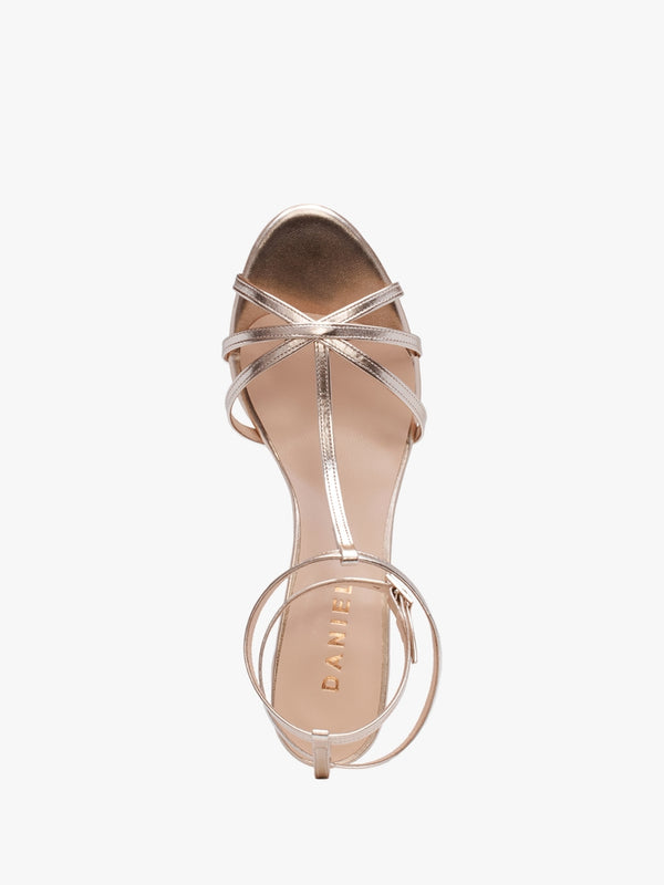 Alina Gold Leather Strappy Kitten Heel Sandals