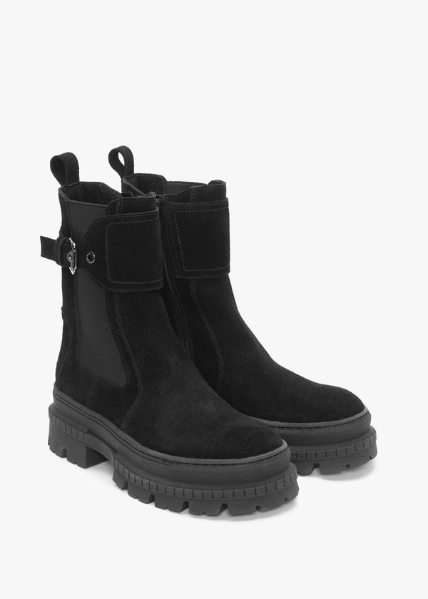 Molly Black Suede Chunky Ankle Boots