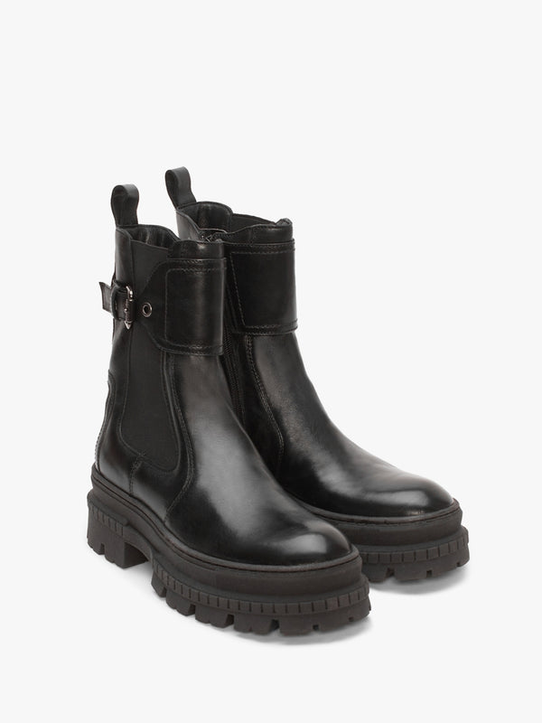 Molly Black Leather Chunky Ankle Boots