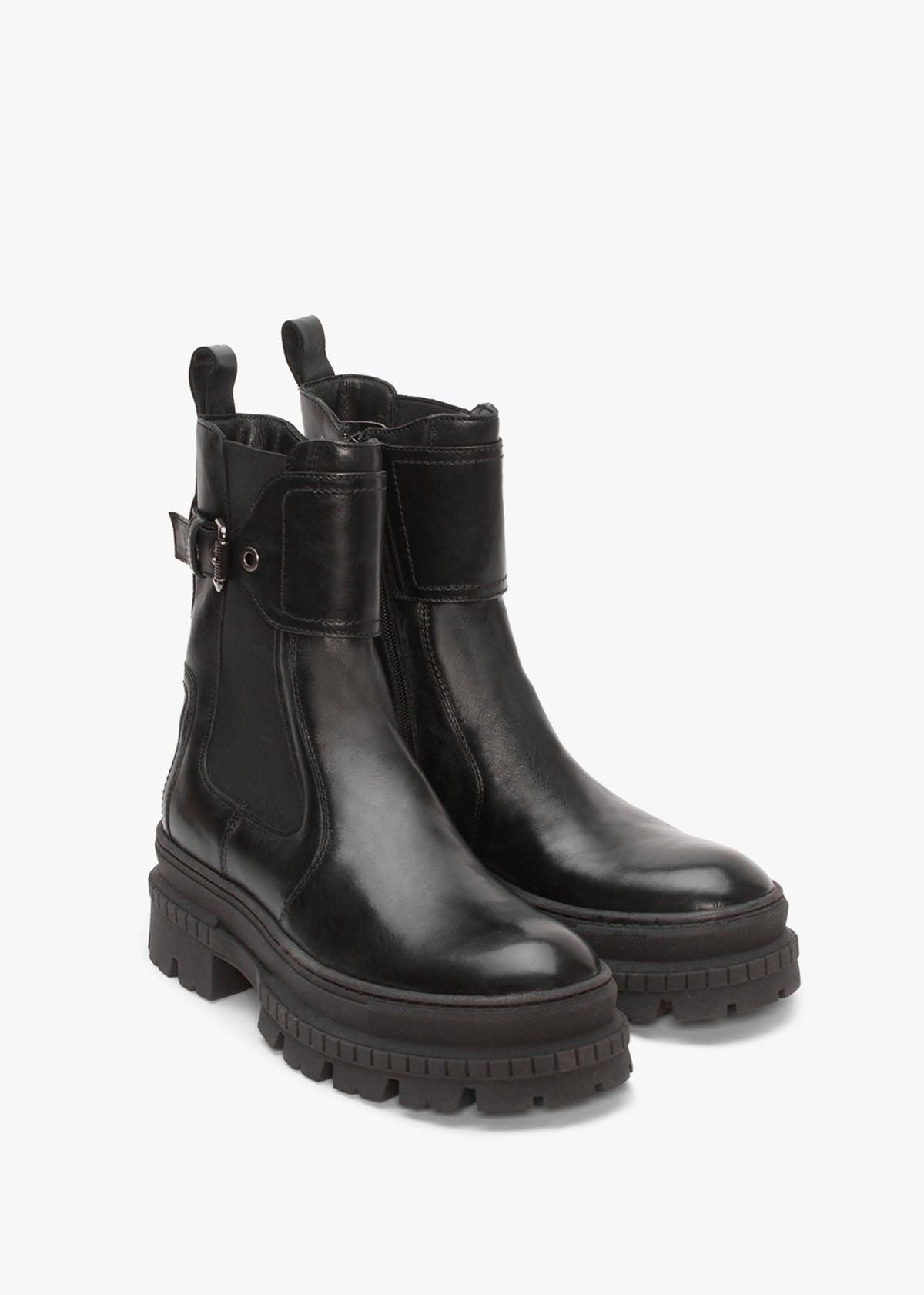 Molly Black Leather Chunky Ankle Boots