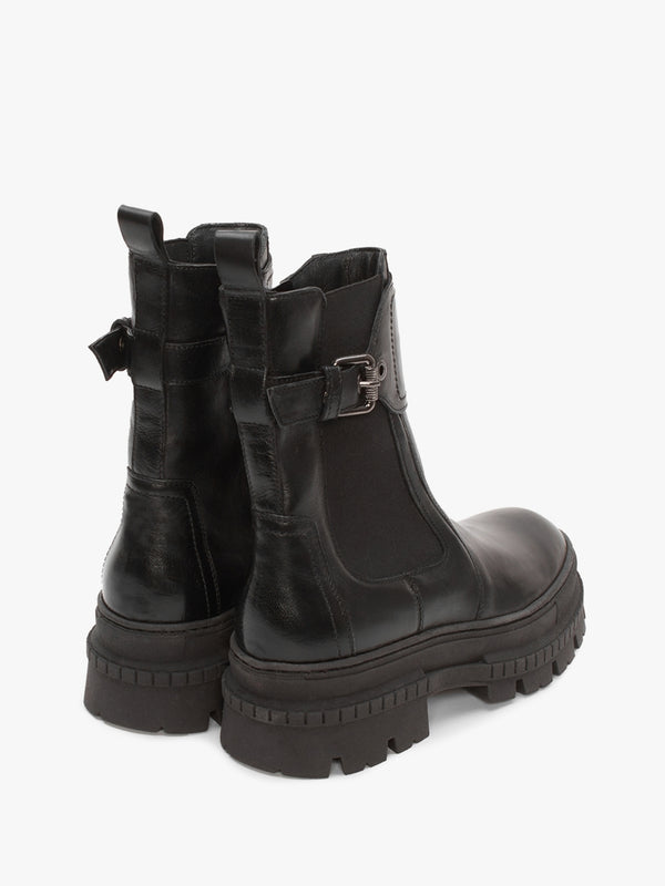 Molly Black Leather Chunky Ankle Boots