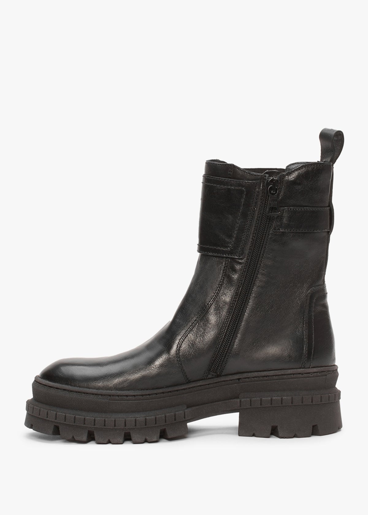 Molly Black Leather Chunky Ankle Boots