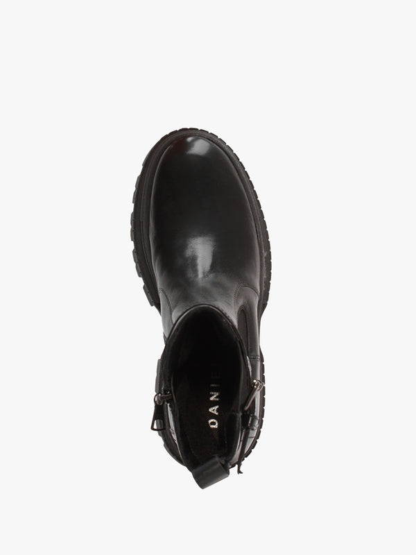 Molly Black Leather Chunky Ankle Boots