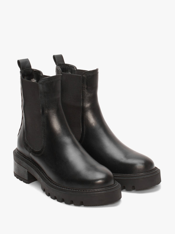 Iris Black Leather Chain Detail Chelsea Boots