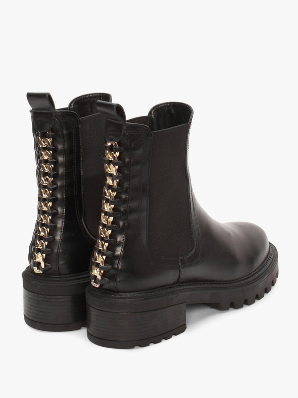 Iris Black Leather Chain Detail Chelsea Boots