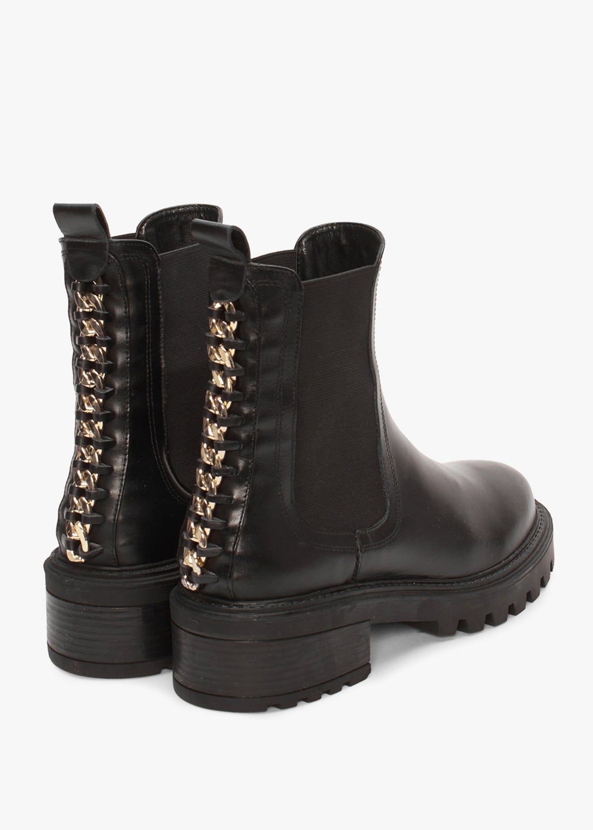 Iris Black Leather Chain Detail Chelsea Boots