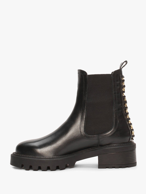 Iris Black Leather Chain Detail Chelsea Boots