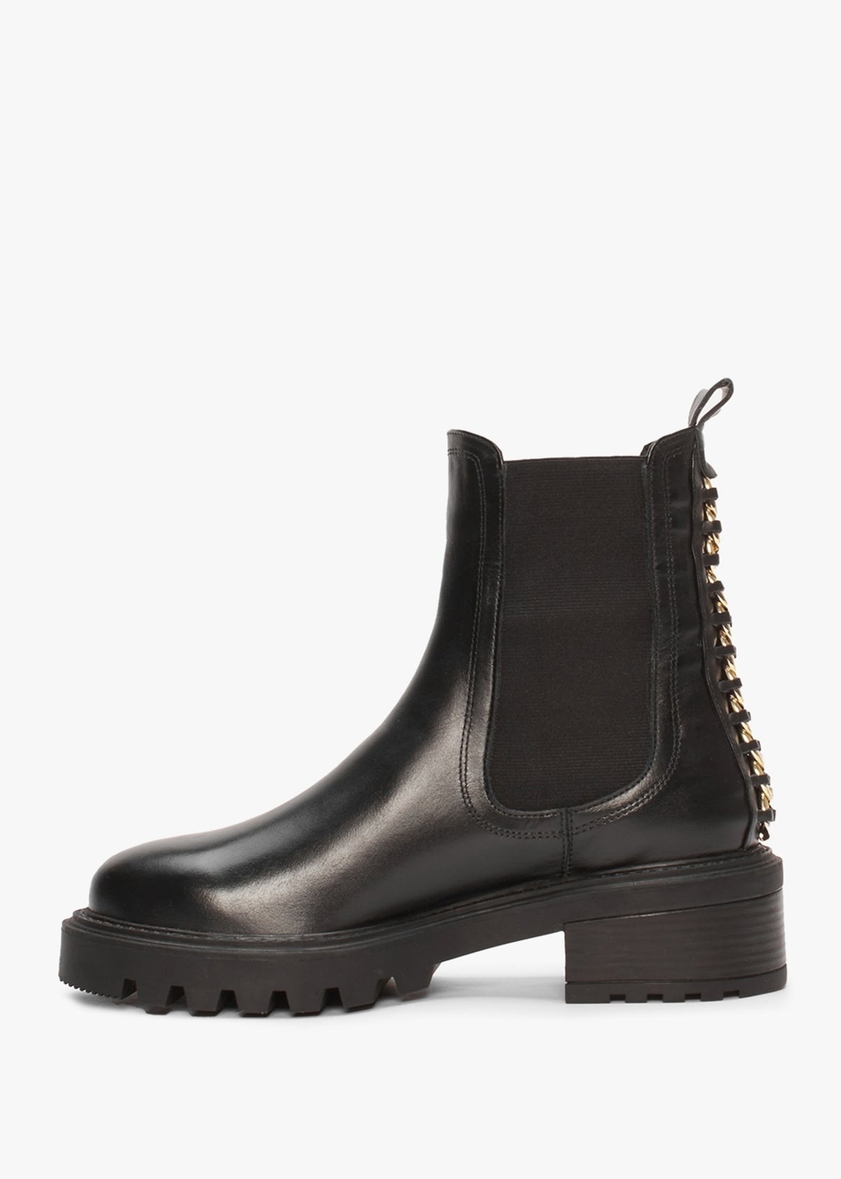 Iris Black Leather Chain Detail Chelsea Boots