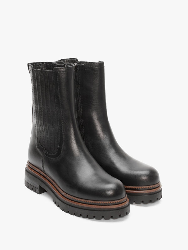 Ivory Black Leather Tall Chelsea Boots