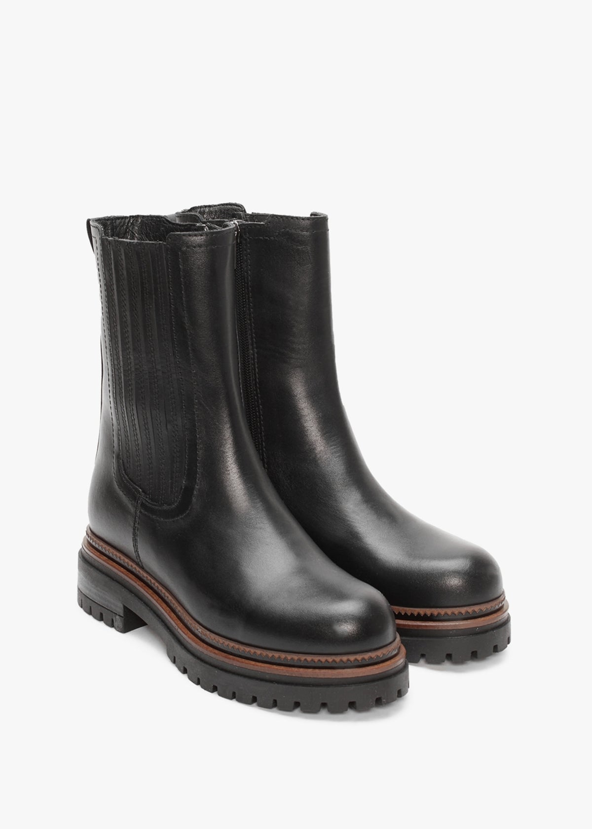 Ivory Black Leather Tall Chelsea Boots