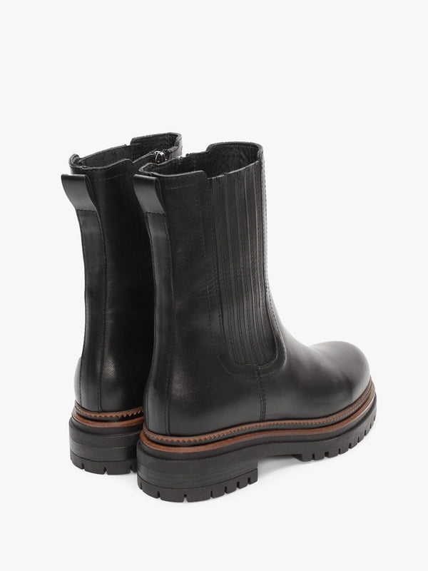 Ivory Black Leather Tall Chelsea Boots