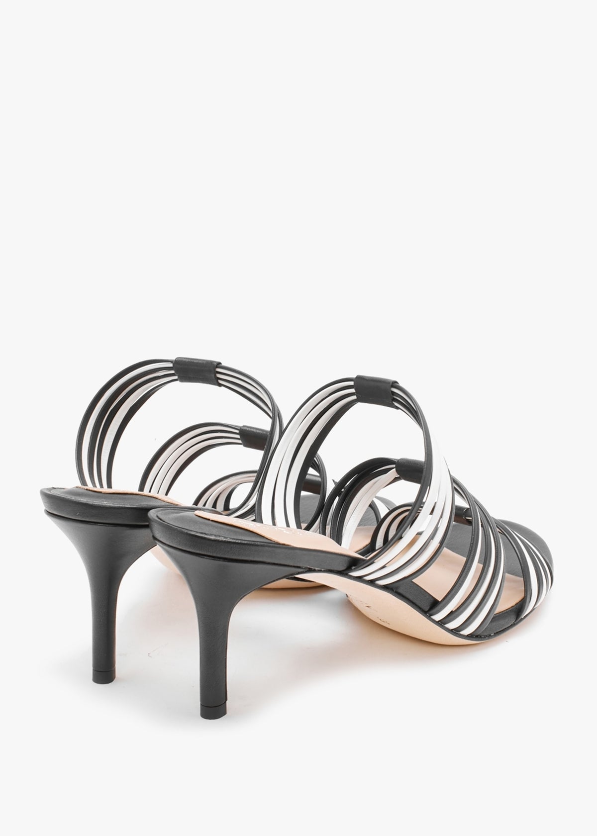 Lorraine Striped Black Snow Leather Mid Heel Sandals