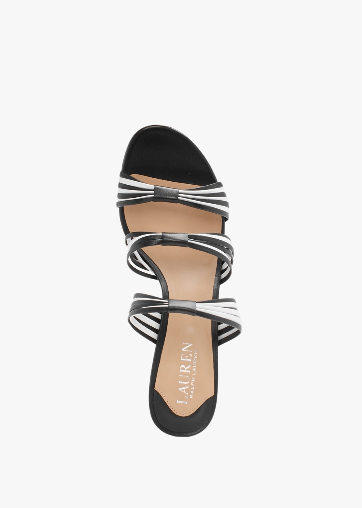 Lorraine Striped Black Snow Leather Mid Heel Sandals