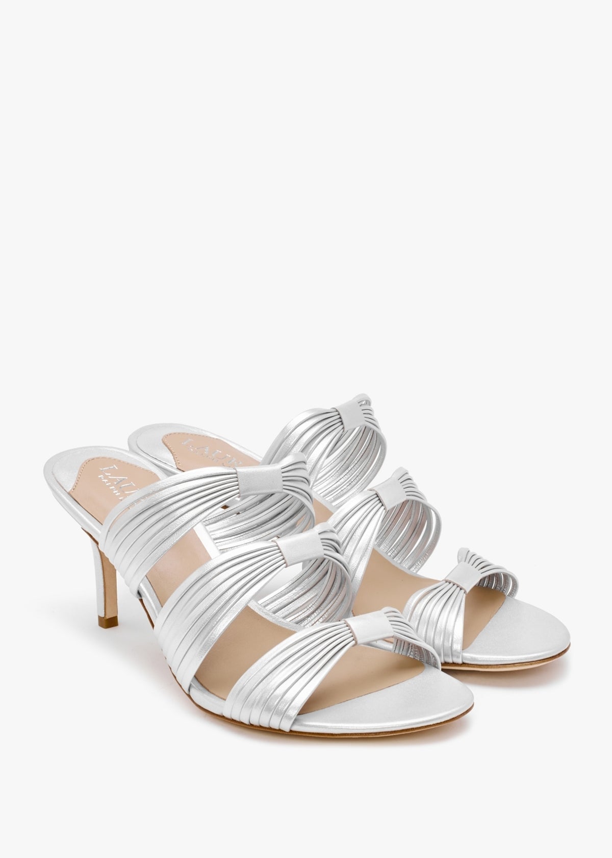 Lorraine Bright Silver Leather Mid Heel Sandals