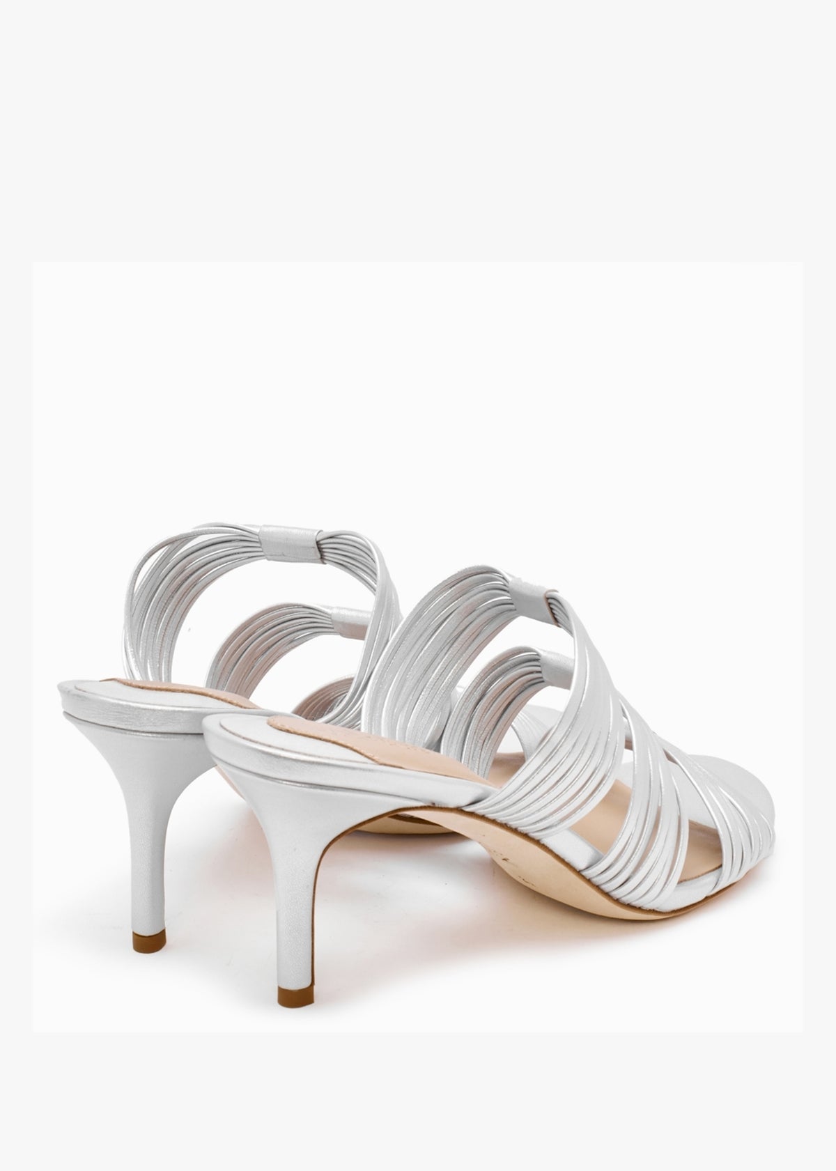 Lorraine Bright Silver Leather Mid Heel Sandals