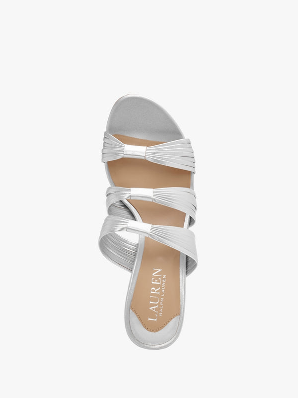 Lorraine Bright Silver Leather Mid Heel Sandals