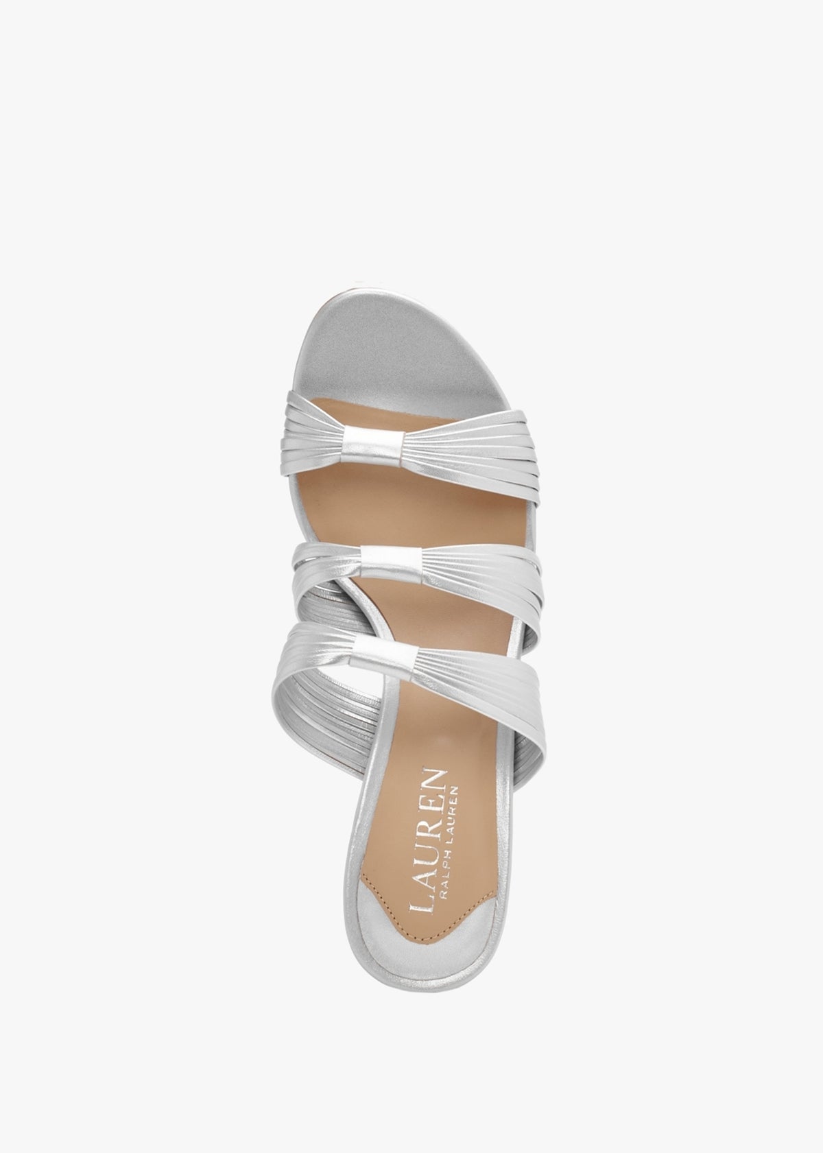 Lorraine Bright Silver Leather Mid Heel Sandals