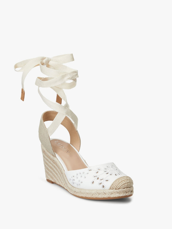 Paislee Eyelet Snow White Leather Wedge Espadrilles