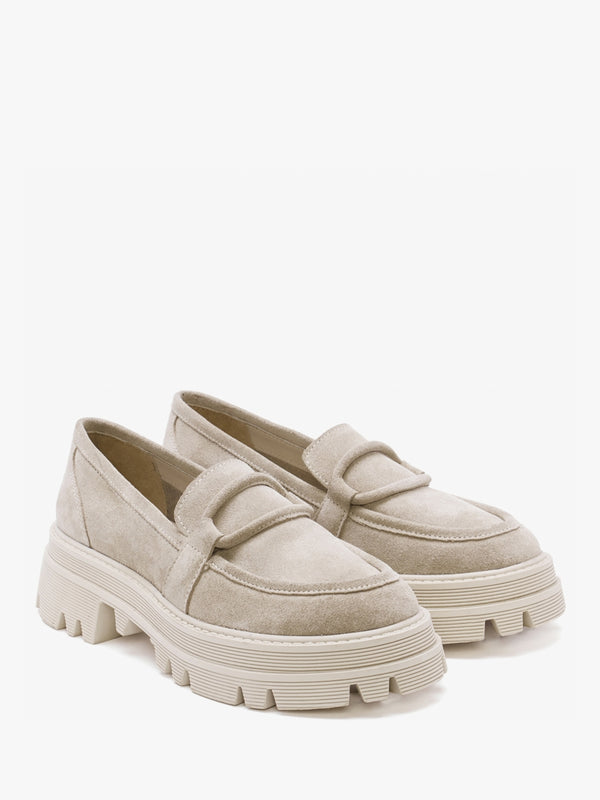 Vover Beige Suede Chunky Loafers