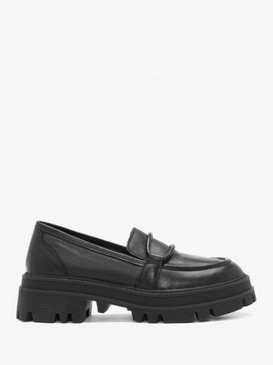 Vover Black Leather Chunky Loafers