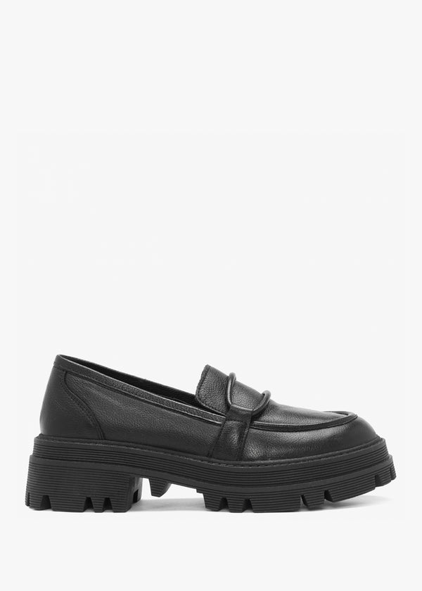 Vover Black Leather Chunky Loafers