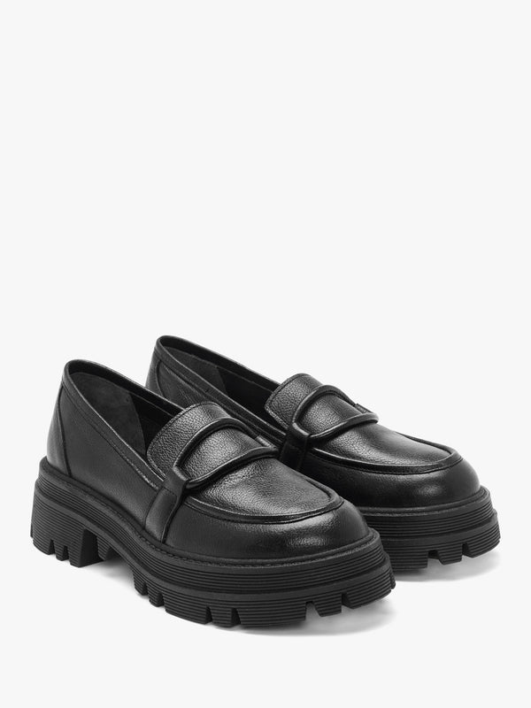 Vover Black Leather Chunky Loafers