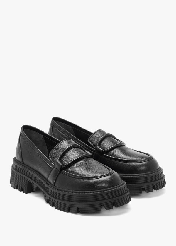 Vover Black Leather Chunky Loafers
