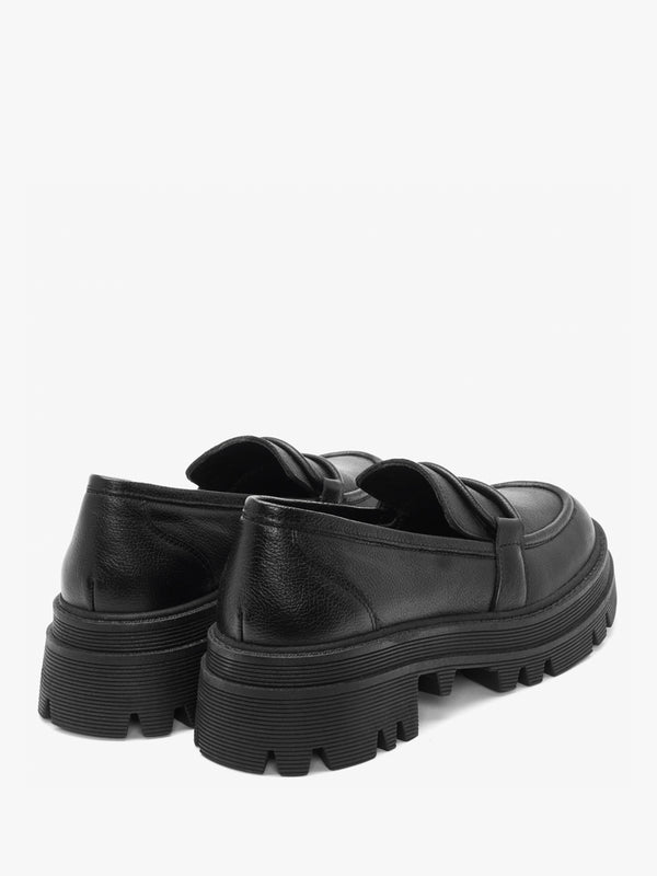 Vover Black Leather Chunky Loafers