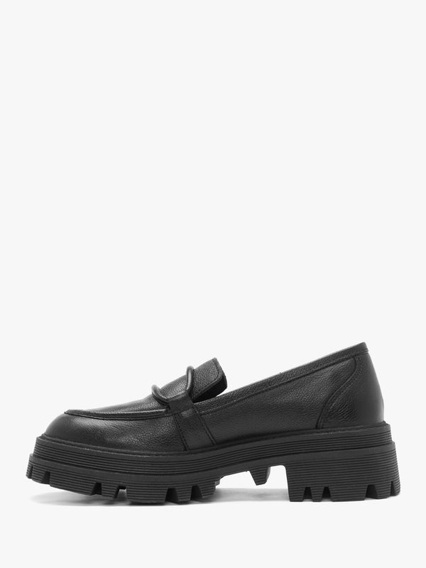 Vover Black Leather Chunky Loafers