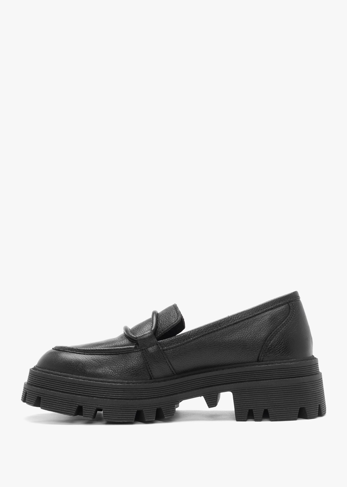 Vover Black Leather Chunky Loafers