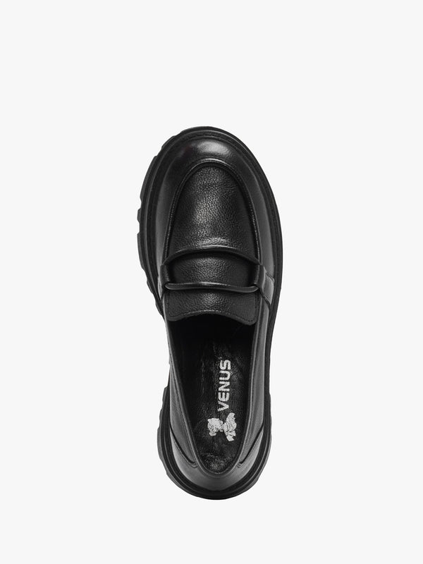 Vover Black Leather Chunky Loafers