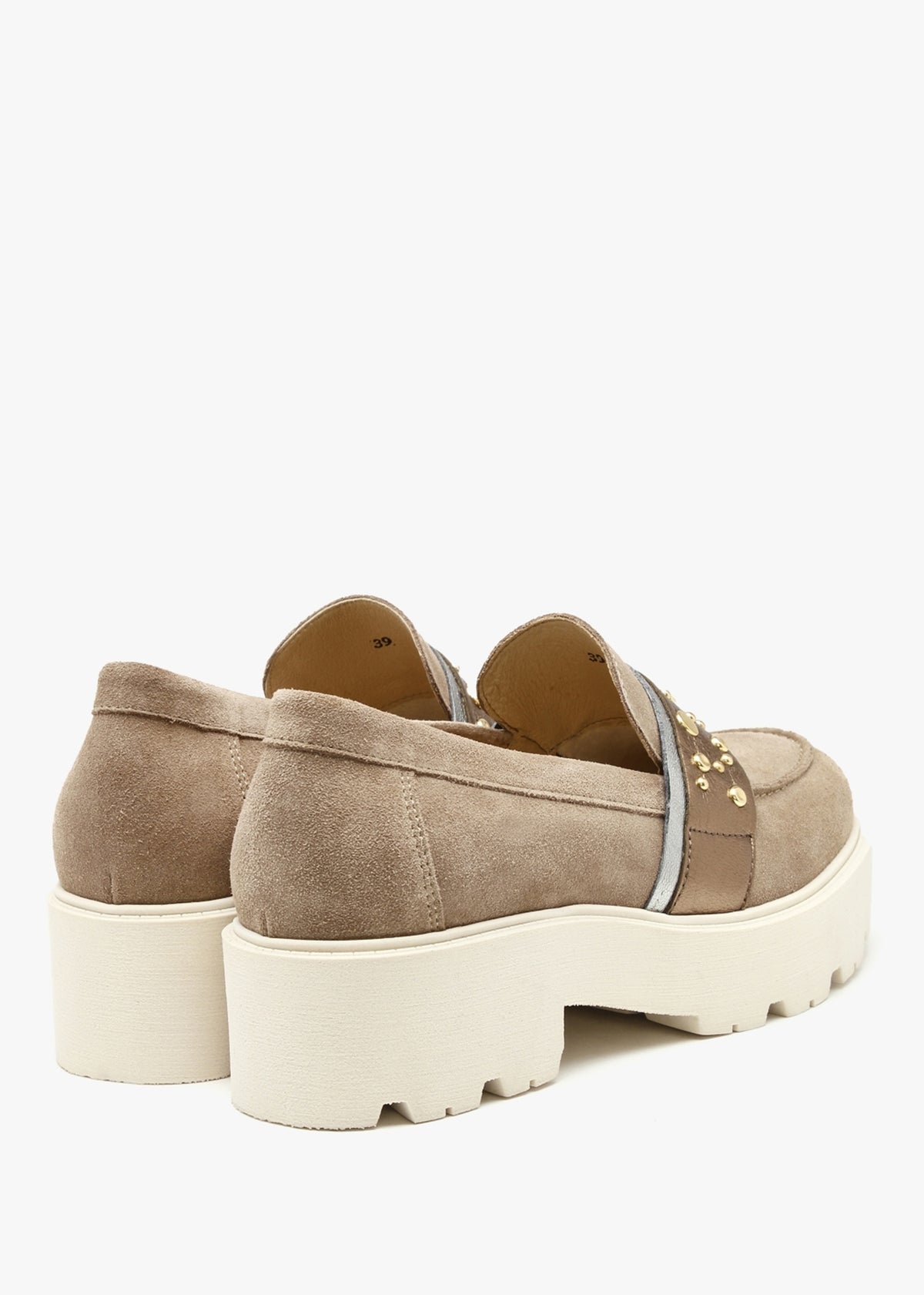 Tia Beige Suede Embellished Chunky Loafers