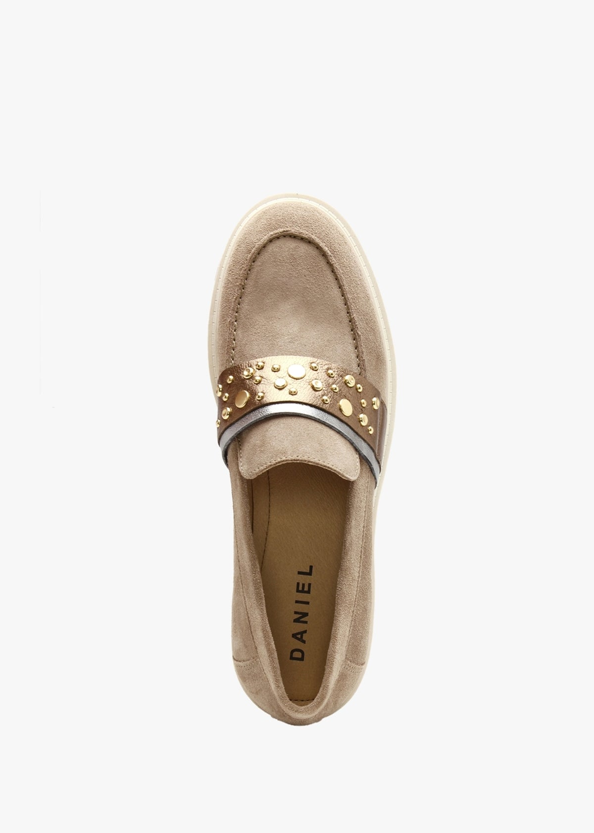 Tia Beige Suede Embellished Chunky Loafers